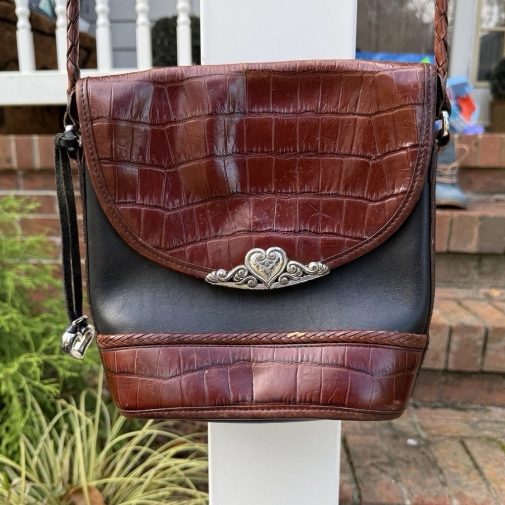 Vintage Brighton Black Brown Leather Crossbody Handbag